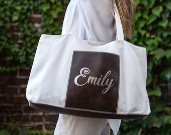 CUSTOM NAME Tote Bag, Wedding Party Personalized Tote Bag, Canvas Tote Bag, Bridesmaid Tote Bag, Tote Bag with Pocket