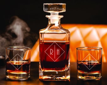 Engraved Whiskey Decanter Set: Personalized Bourbon Barware Gift