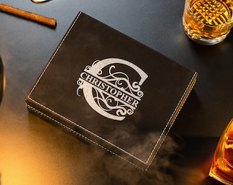 Personalized Leatherette Cigar Box – Rustic Groomsmen Gift
