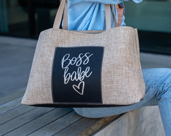 BOSS BABE Tote Bag, Personalized Tote Bag, Canvas Tote Bag, Bridesmaid Tote Bag, Tote Bag with Pocket