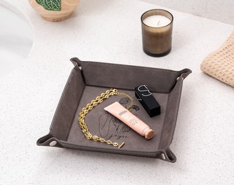 Gepersonaliseerde kunstleren sieradenblad, cadeau bruidsmeisje, trinketschaal