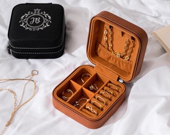 Personalized Vegan Leather Jewelry Box, Engraved Travel Case