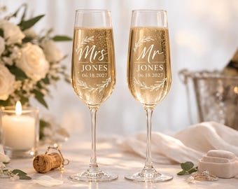 Flute da champagne personalizzati Mr & Mrs - Bicchieri per brindisi nuziali incisi