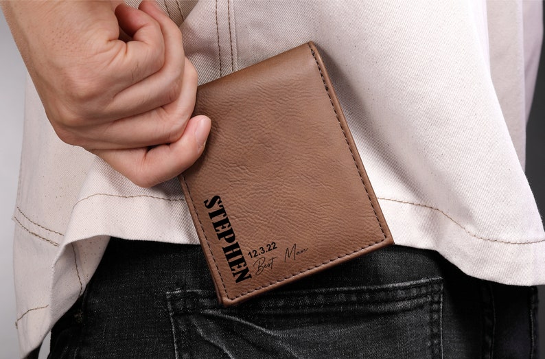 Personalized Leather Men's Wallet:Valentine's Day Gift for Boyfriend, Husband, Father, Dad-Handwriting Engraved Anniversary Surprise for Him image 6