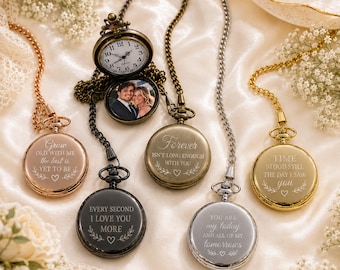 Personalized Pocket Watch with Photo, Your Design Engraved, Anniversary Wedding Couples Gift