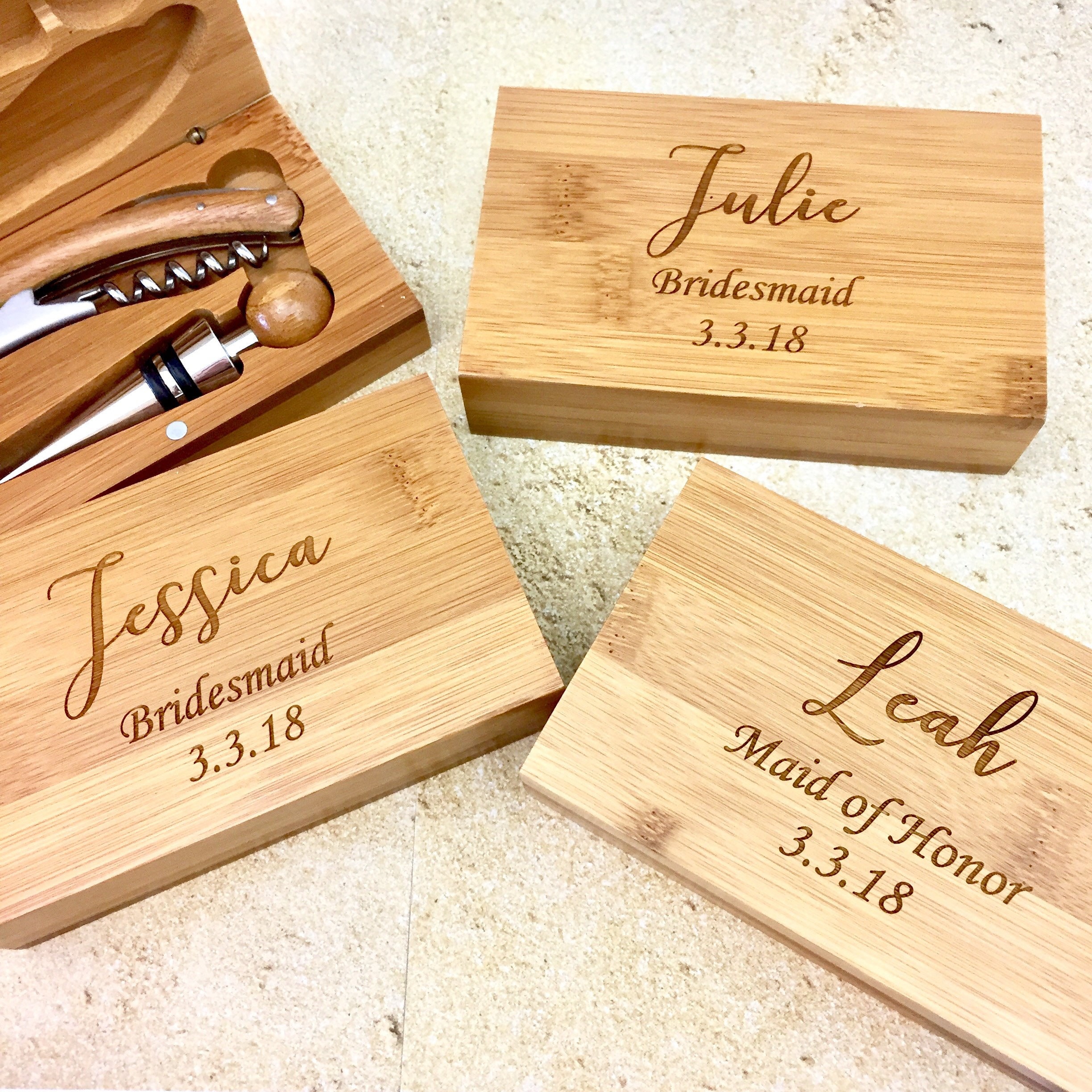 PERSONALIZED Corkscrew and Wine Stopper, Engraved Bottle Opener Set, Bridesmaid, Best Man Gift - Maid of Honor Gift - Wedding Favor -