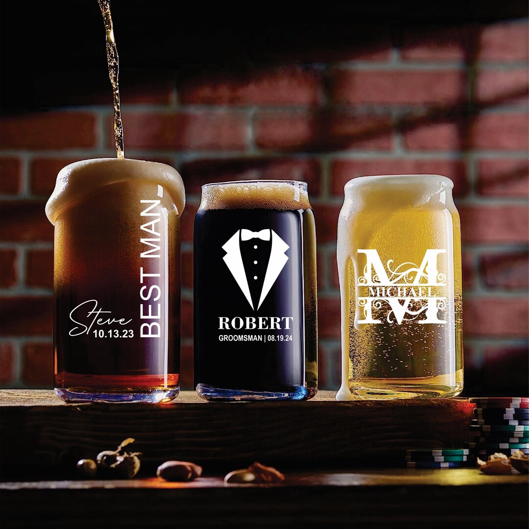 Personalized Beer Glass, Engraved Glass Beer Can Style, Personalized ...