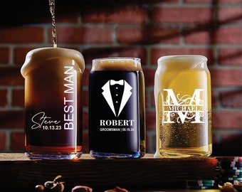 Personalized Beer Glass, Engraved Glass Beer Can Style, Personalized Groomsmen Beer Glasses, Personalized Glass Tumbler, Personalized cup