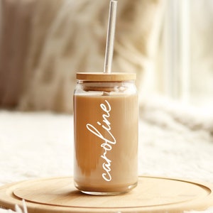 Bridesmaid Proposal Glass Iced Coffee Cup, Bridesmaid Proposal Glass Tumbler with Lid and Straw, Bridesmaid Personalized Tumbler