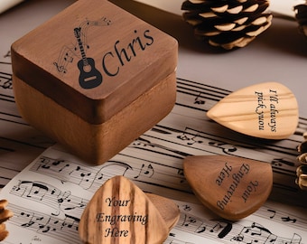 Personalized Walnut Guitar Pick Box: Engraved Music Gift