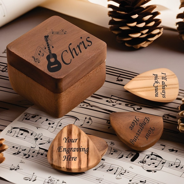 HUGE SALE! Personalized Wooden Guitar Pick Box - Custom Wood Pick Organizer for Musicians - Unique Music Gift for Guitarists - Pick Storage
