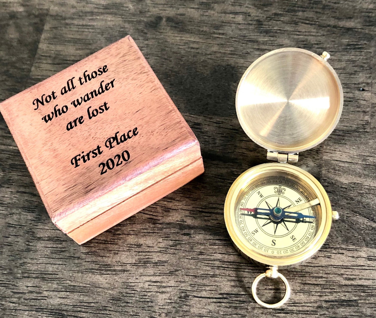 Personalized Genuine Brass Compass With Leather Pouch or Wood Box ...