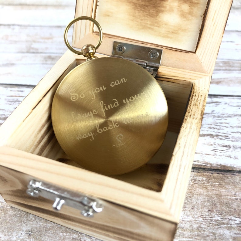 Personalized Compass With Wood Keepsake Box Engraved Compass Etsy
