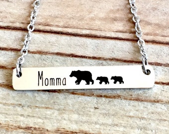 MAMA Bear Necklace, MOTHER'S DAY Gift, Mom Necklace Horizontal Bar Necklace, Mothers Day Jewelry, Gift for Mom, New Mom Gift, Newborn Gift