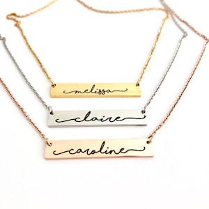 Personalized Name Bar Necklace: Stainless Steel Custom Engraved Pendant
