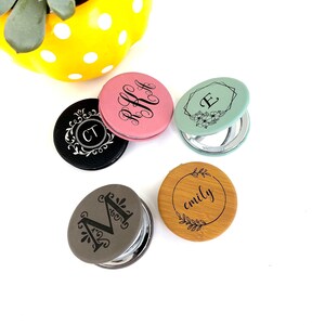 Engraved Mirrored Compact: Bridal Party Gift, Personalized Leatherette Mirror