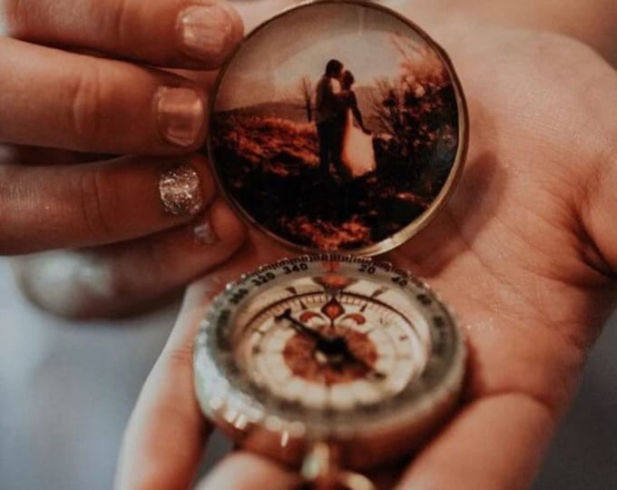 Engraved Photo Compass, Personalized Wedding Gift