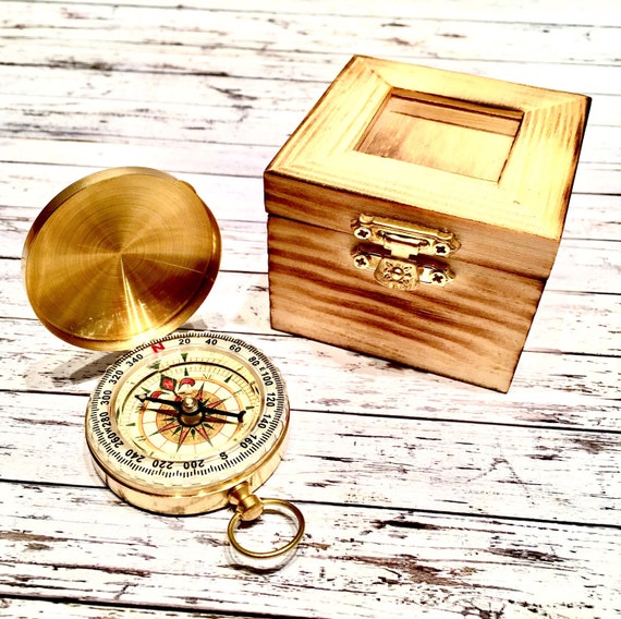 Brass Compass with Engraved Keepsake Box
