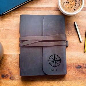 Personalized Genuine Leather Travel Journal – Custom Engraved Wanderlust Diary, Handmade Adventure Notebook, Rustic Journal Gift for Him/Her
