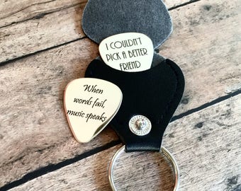 HUGE SALE! Personalized Guitar Pick with leather case, Engraved Guitar Pick - Gift for Husband, Dad, Boyfriend, Groom Gift- Husband Gift