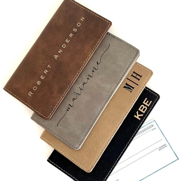 PERSONALZIED CHECKBOOK Covers, Engraved checkbook cover, Custom Leather Checkbook Case, Custom Eco Friendly Checkbook Holder