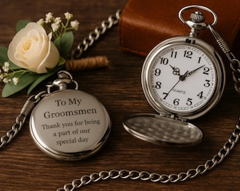 Engraved Men's Pocket Watch - Personalized Groomsmen Gift