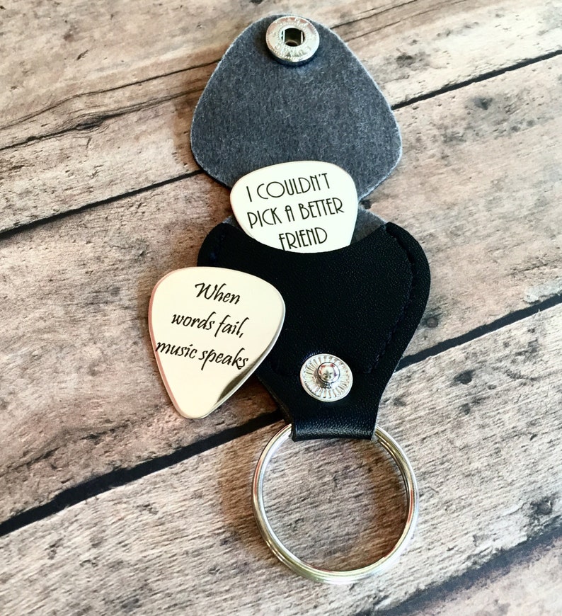 Personalized Guitar Pick with leather case, Customized, Engraved Guitar Pick - Gift for Husband, Dad, Boyfriend