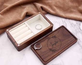 Organisateur de valise de voyage pour bijoux en bois, cadeau de fête des mères personnalisé pour femme, cadeau de demoiselle d'honneur, cadeau d'anniversaire de maman, organisateur de bijoux en bois