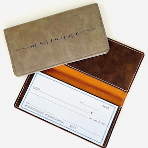 Custom Eco Friendly Checkbook Holder, LASER ENGRAVED checkbook cover, Personalized CHECKBOOK Covers,  Custom Leather Checkbook Case,