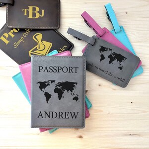 Passport and Luggage Tag Set, Personalized Passport Holder, Personalized Luggage Tag, Engraved Passport Cover, Engraved Luggage Tag