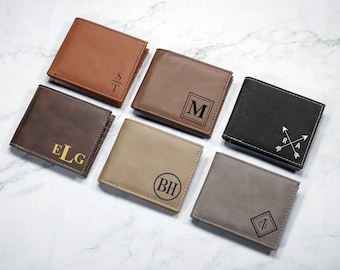 Men's Thin Leatherette Wallet: Personalized Engraved Minimalist Wallet