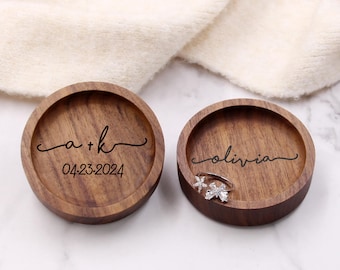 Personalized Wooden Ring Dish – Engraved Rustic Jewelry Holder