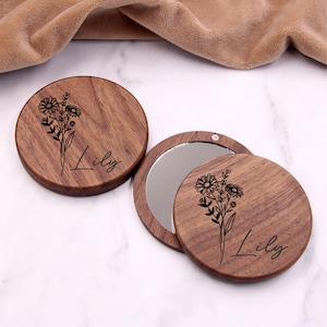 Birth Flower Compact Mirror-Bridesmaid Proposal, Birthday Gifts for her, Bachelorette Party Favors, Maid of Honor, Personalized Gift for Her