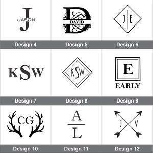 May include: Twelve different monogram designs for personalized gifts. Each design features a different font and style, including a classic script font, a modern sans-serif font, and a whimsical font with antlers. The designs are perfect for adding a personal touch to any gift.