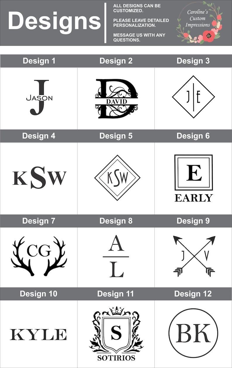 May include: Twelve different monogram designs for personalized gifts. Each design features a different font and style, including a classic script font, a modern sans-serif font, and a whimsical font with antlers. The designs are perfect for adding a personal touch to any gift.