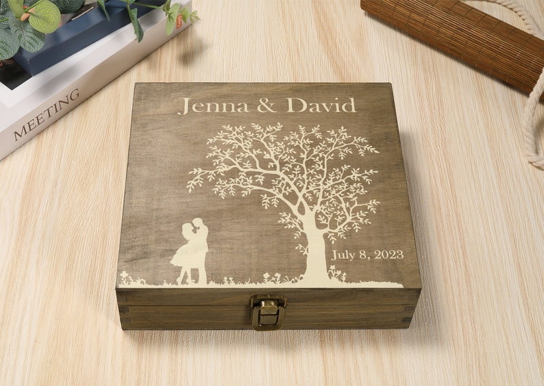 Personalized Wood Memory Keepsake Box, Family Tree Keepsake Box, Personalized Gift Box, Personalized Wedding Memory Box, Photo Box image 2