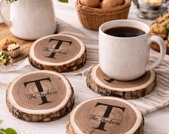 Juego de posavasos personalizados para bodas - Regalos de madera personalizados para parejas / Aniversario, compromiso, despedida de soltera