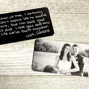 Engraved HANDWRITING Picture Wallet Card - Photo Wallet Insert -Groom gift, Husband gift, Anniversary gift for Boyfriend