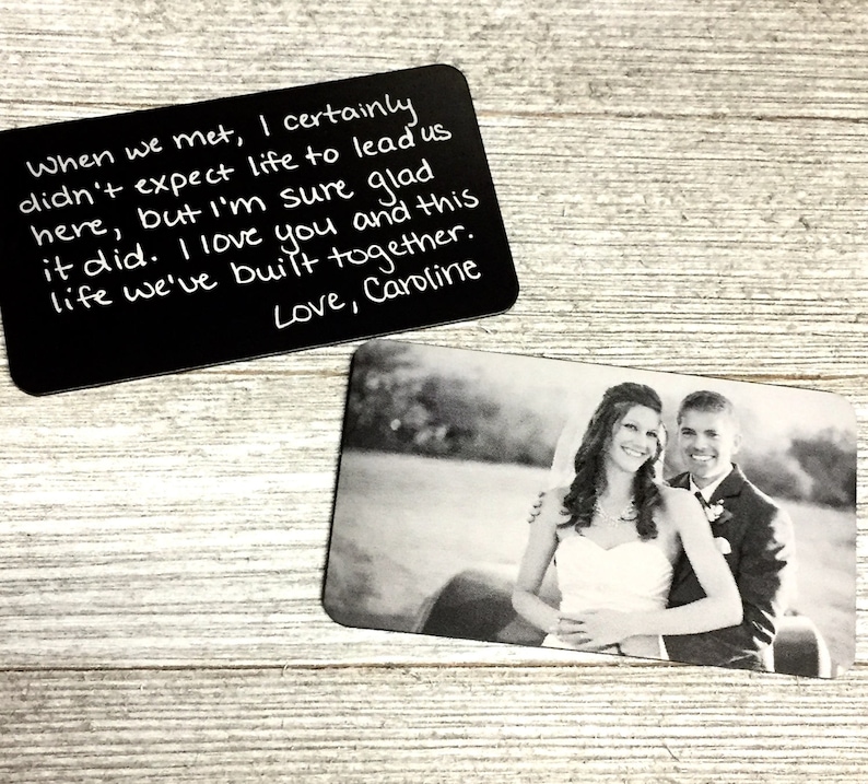 Engraved HANDWRITING Picture Wallet Card - Photo Wallet Insert -Groom gift, Husband gift, Anniversary gift for Boyfriend