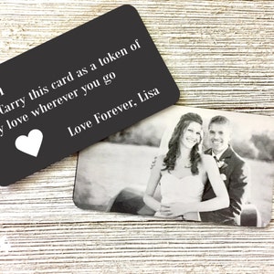 BRÄUTIGAM GESCHENK, Brieftascheneinsatz mit Gravur, Foto-Geldbörsenkarte, graviertes Foto, Brieftaschenkarte, Hochzeitsgelübde, Hochzeitskoordinaten