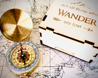 Not all those that wander are lost compass gift, Engraved Compass with Keepsake Box, Wanderlust Compass Gift