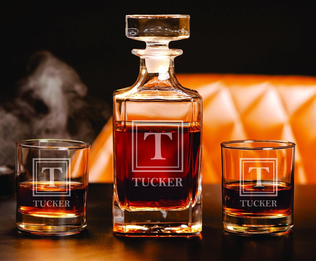 PERSONALIZED Whiskey Decanter Set With Engraved Whiskey Glasses, Home