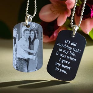 Engraved Photo Dog Tag Necklace: Personalized Aluminum Pendant, Optional Message