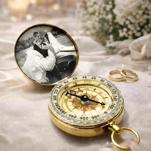 Custom Engraved Photo Locket Compass – Personalized Wedding Gift