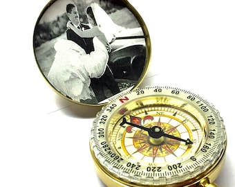 Pocket Compass engraved, engraved compass gift, personalized compass, engraved compass. Front and/or back engraving. Photo compass. Groom Gi