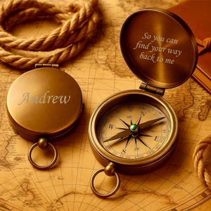 Handgefertigter Kompass aus Messing mit Gravur - personalisiertes Kompass Geschenk für Männer, Jubiläumsabschluss, Trauzeugen, Reisebegleiter
