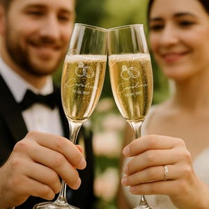 Engraved Mr & Mrs Champagne Flutes: Personalized Wedding Toasting Glasses