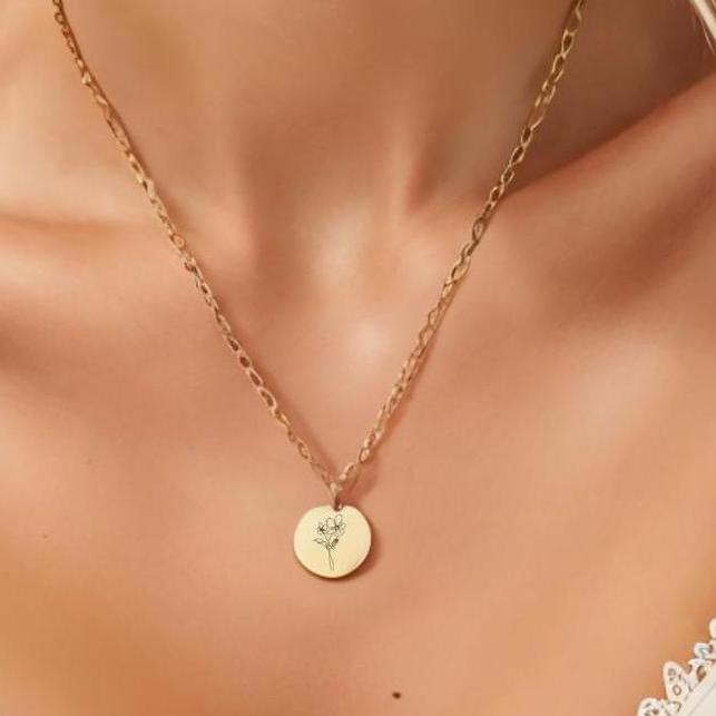 Personalized Birth Flower Necklace: Gold Floral Pendant, Birthday Gift