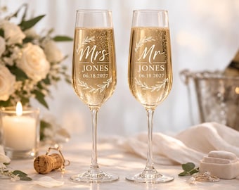 Copas de champán personalizadas para boda – Copas de brindis grabadas para novios – Regalo de boda personalizado para pareja