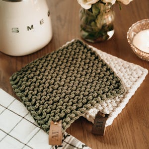 Handmade Knit Potholder | Recycled Cotton Trivet, Eco-Friendly Hot Pad
